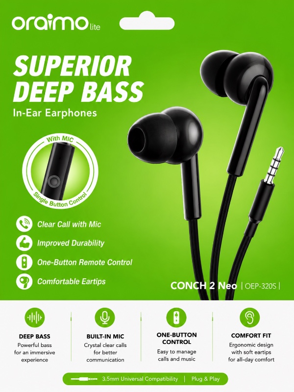 oraimo Lite Superior Deep Bass In-Ear Earphones